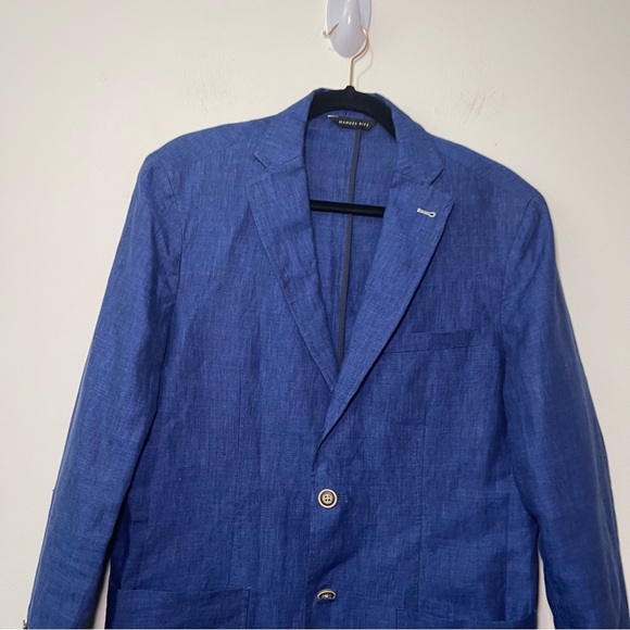 Manuel Ritz Men’s Blue 100% Linen Blend Blazer in 40R Tailored Two Button Jacket - Picture 2 of 11
